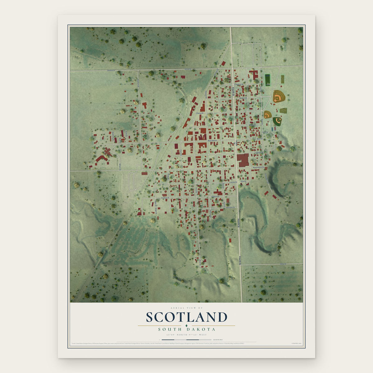 Scotland, South Dakota map print, the full design