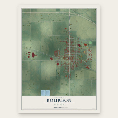 Bourbon, Indiana map print, the full design