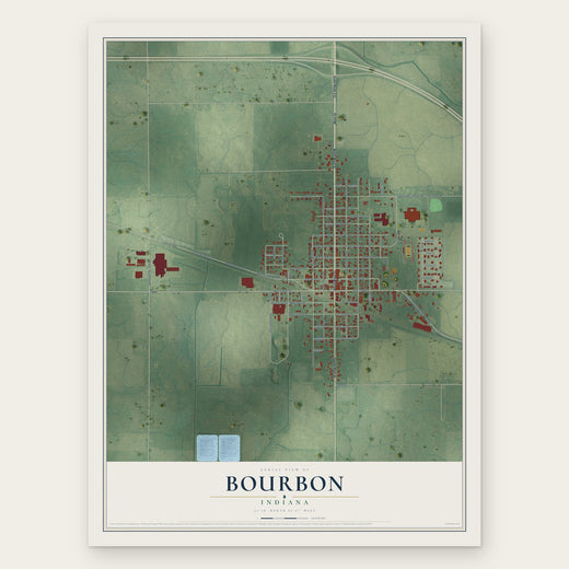 Bourbon, Indiana map print, the full design