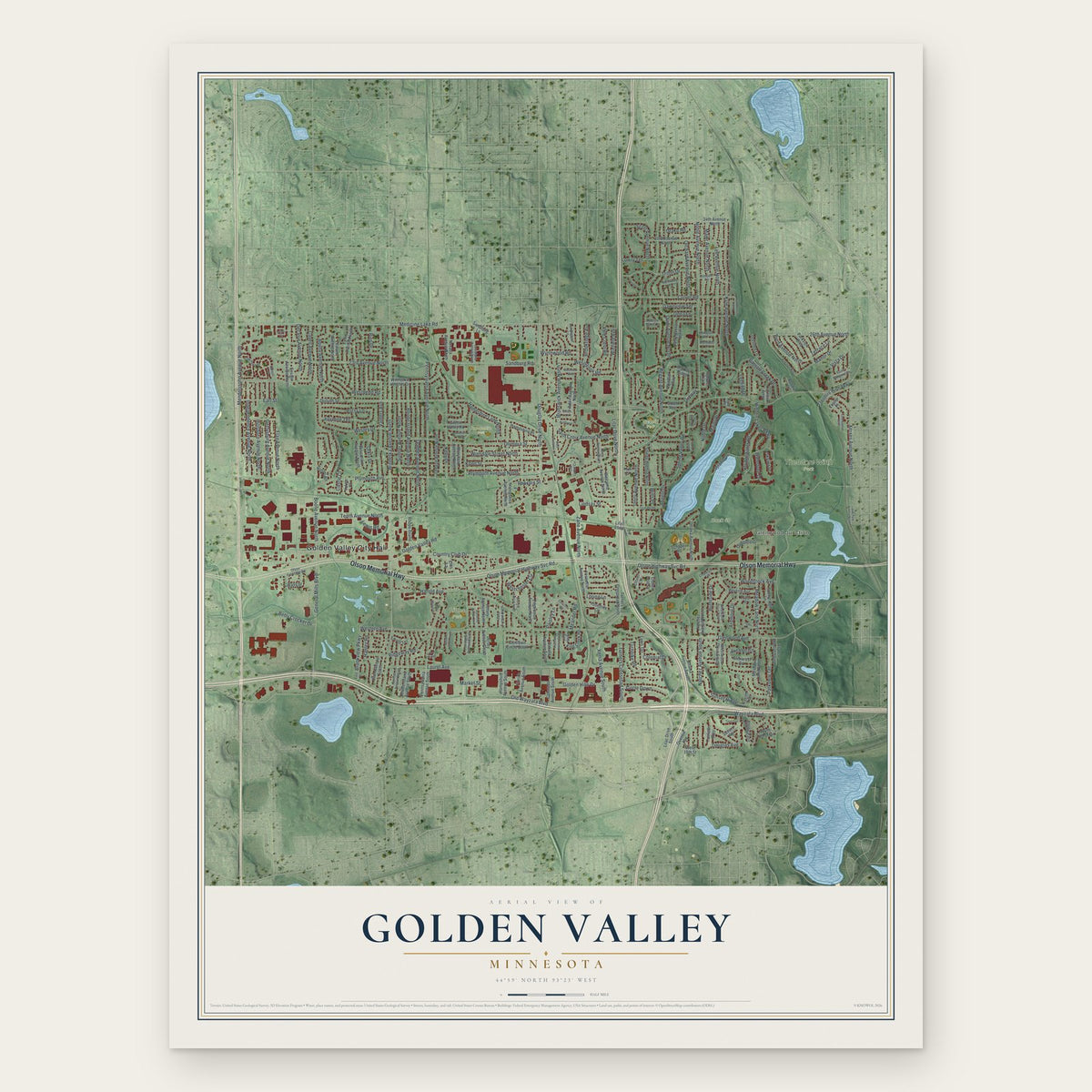 Golden Valley, Minnesota map print, the full design