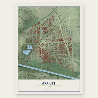 Worth, Illinois map print, the full design