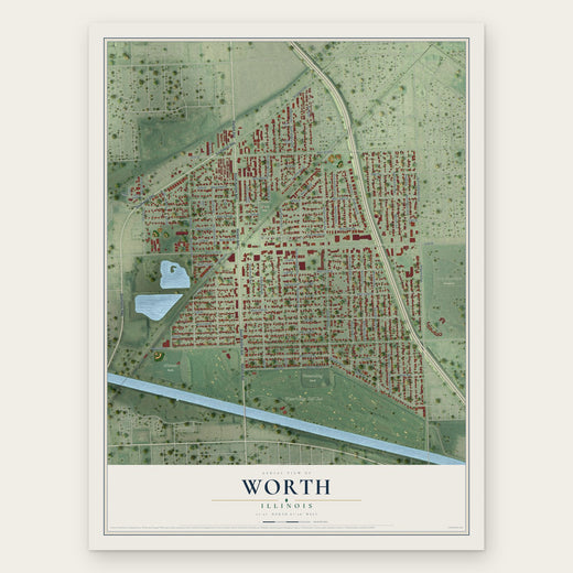 Worth, Illinois map print, the full design