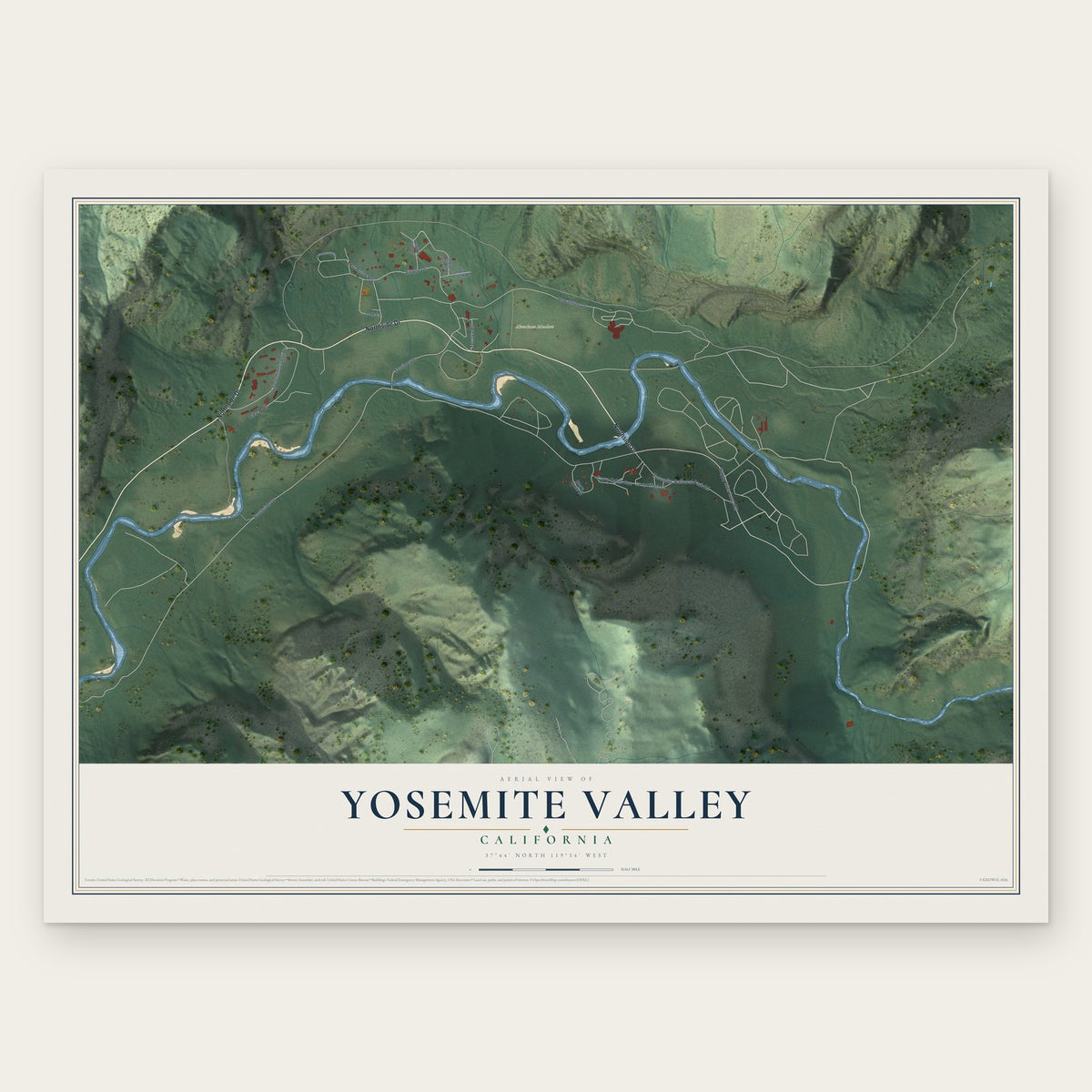 Yosemite Valley, California map print, the full design