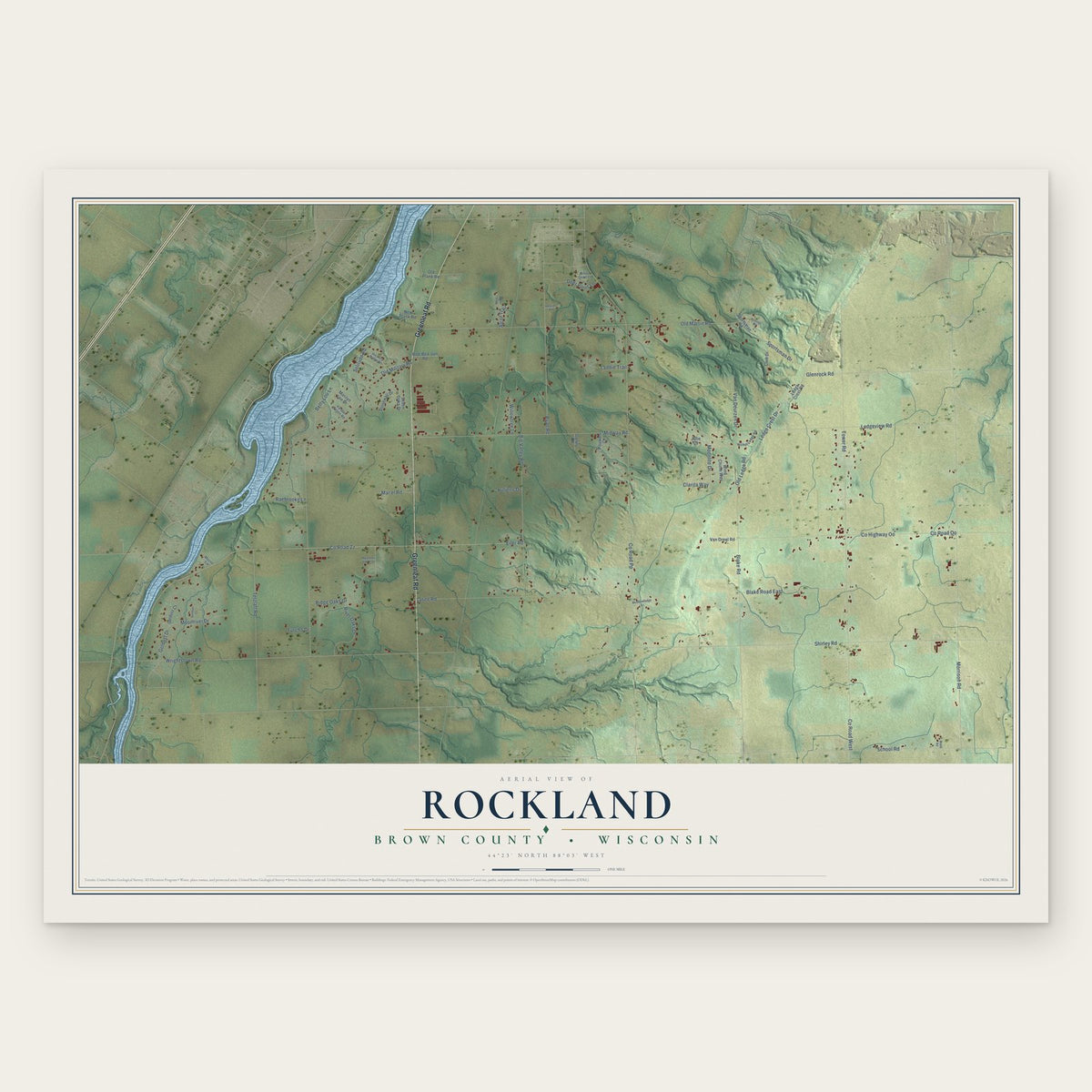 Rockland, Brown County, Wisconsin map print, the full design