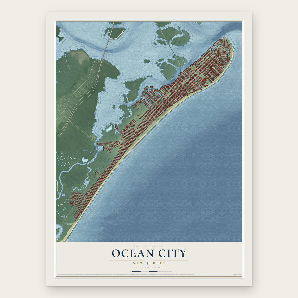 Ocean City, New Jersey map print, the full design