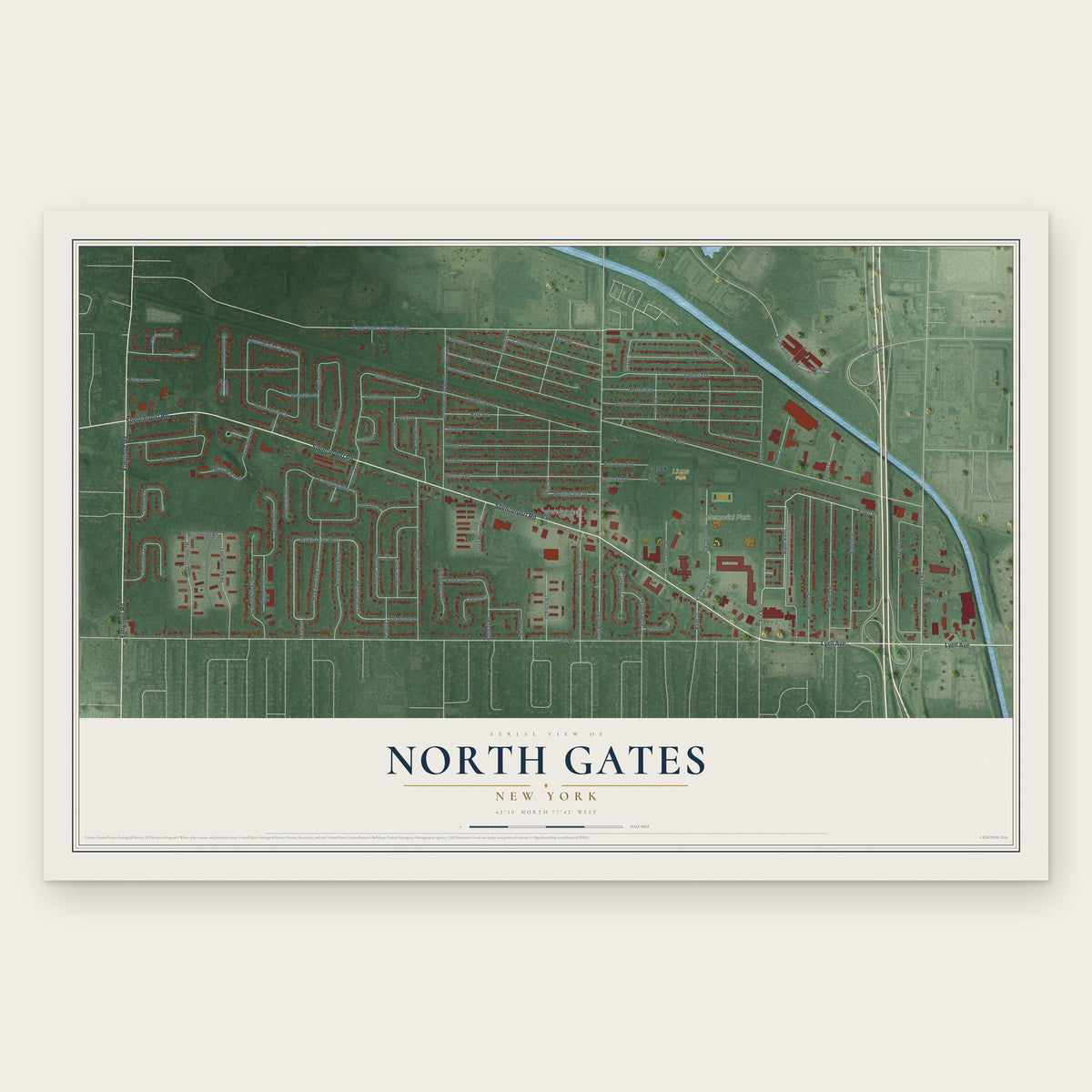 North Gates, New York map print, the full design