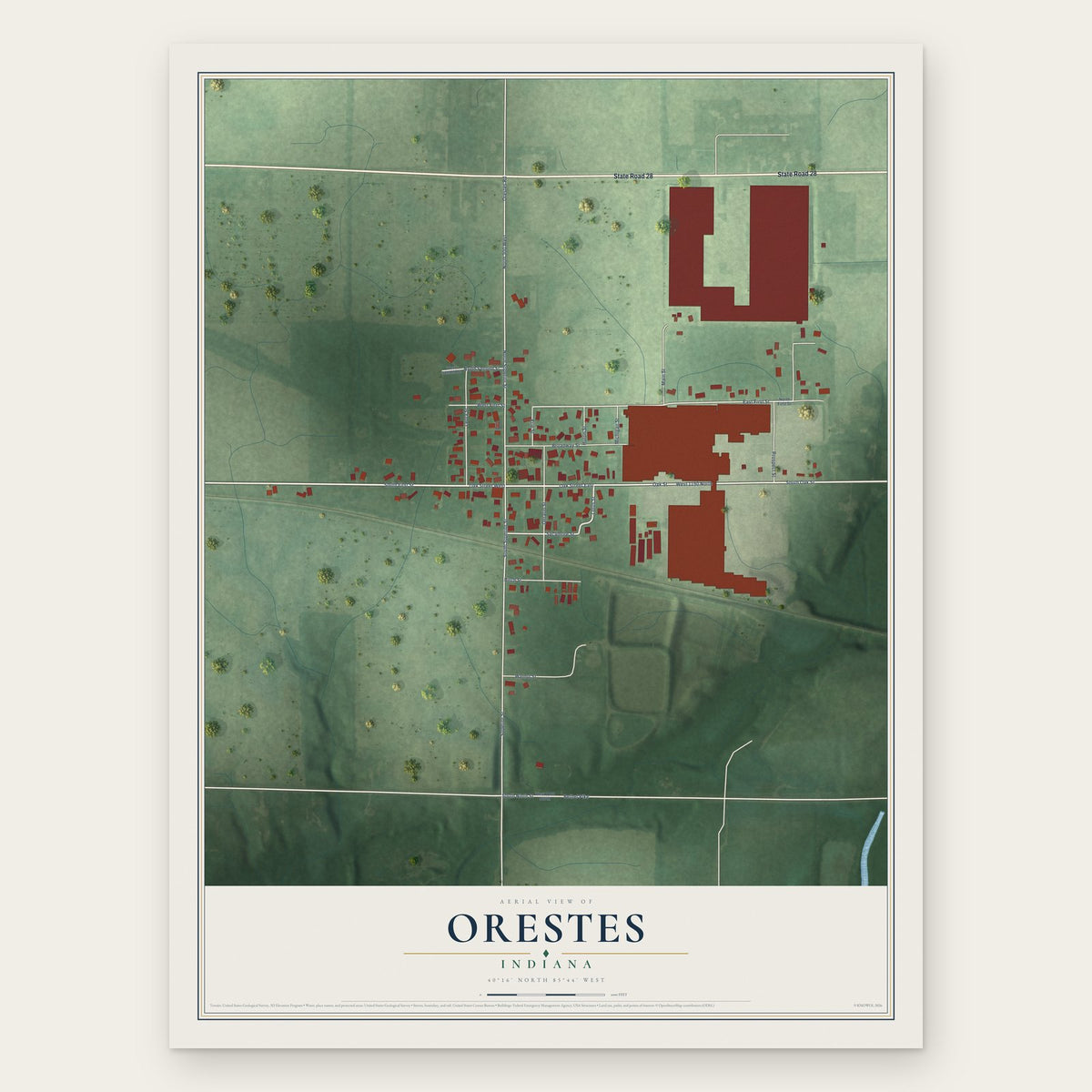 Orestes, Indiana map print, the full design