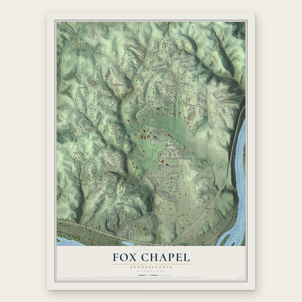 Fox Chapel, Pennsylvania map print, the full design