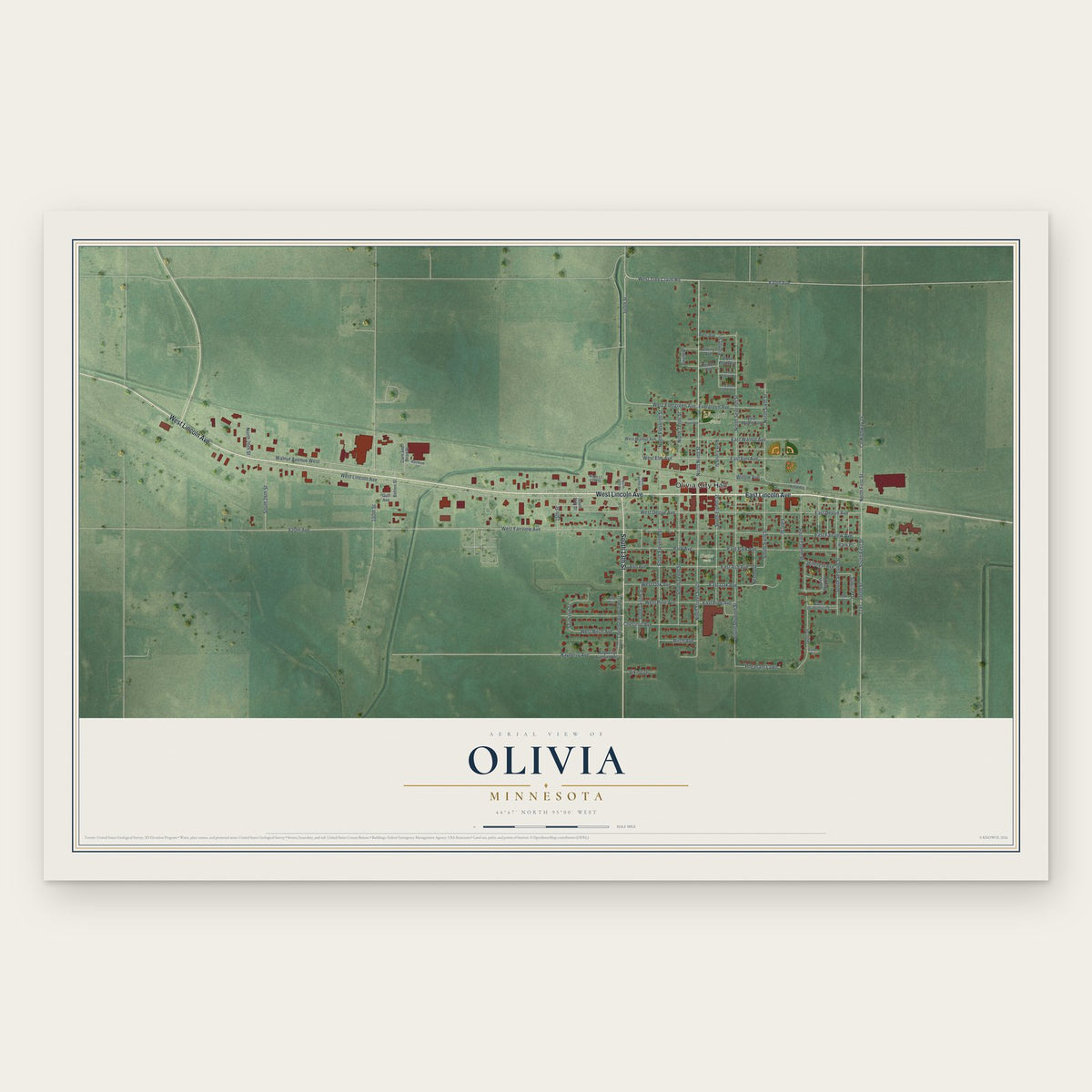 Olivia, Minnesota map print, the full design