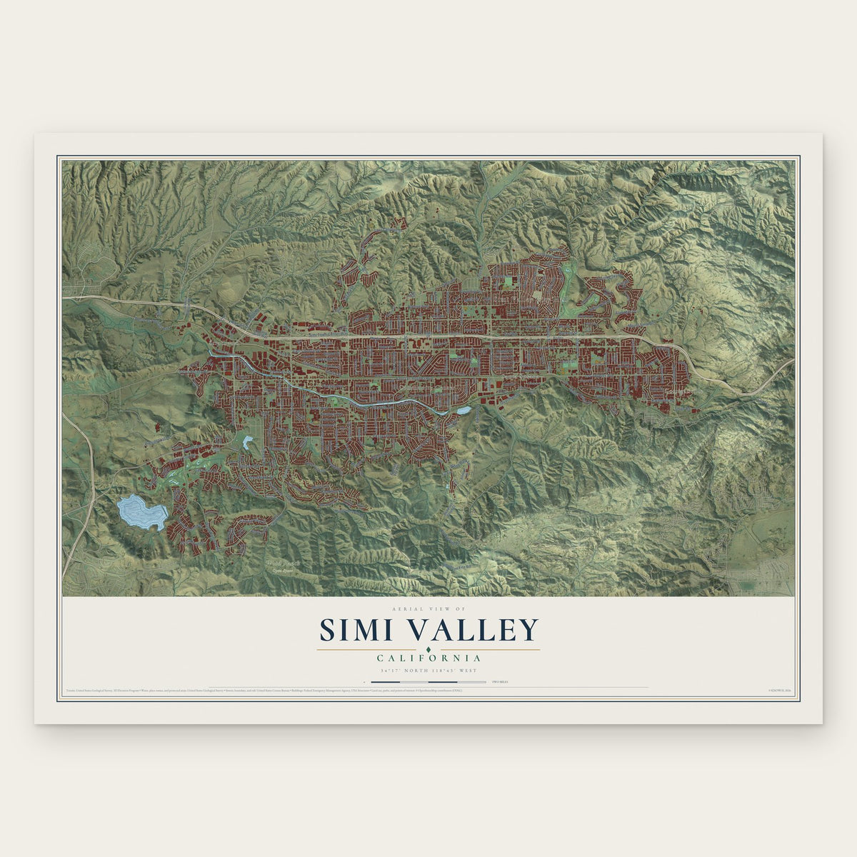 Simi Valley, California map print, the full design