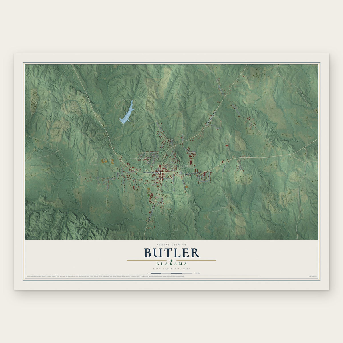 Butler, Alabama map print, the full design