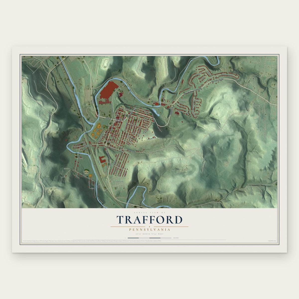 Trafford, Pennsylvania map print, the full design