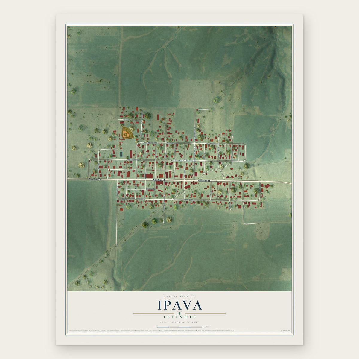 Ipava, Illinois map print, the full design