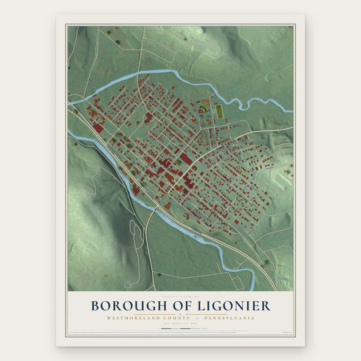 Borough of Ligonier, Westmoreland County, Pennsylvania map print, the full design