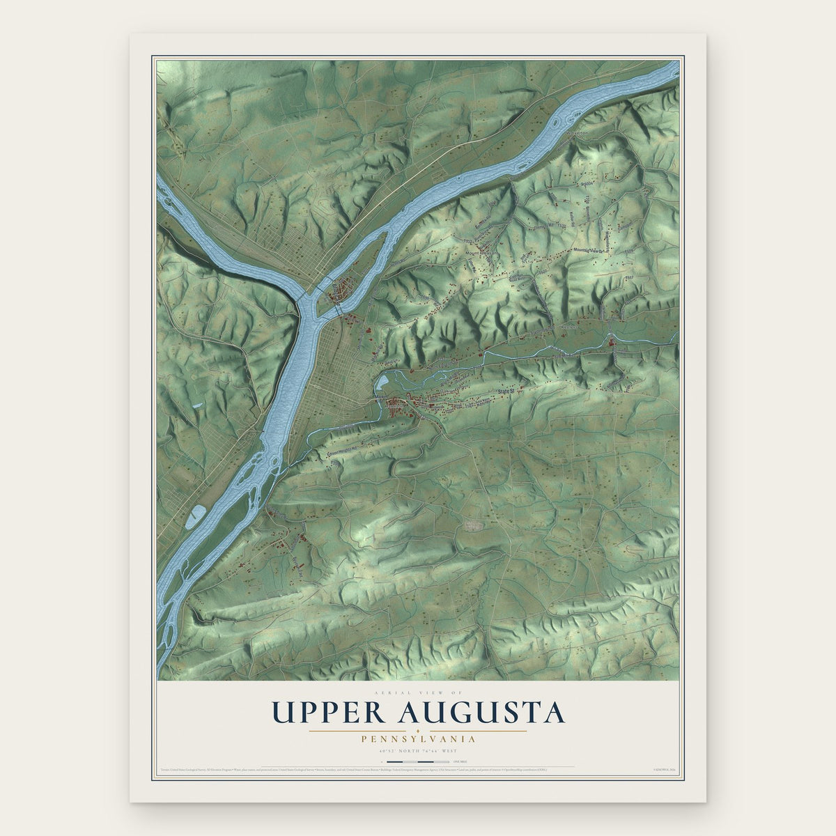 Upper Augusta, Pennsylvania map print, the full design