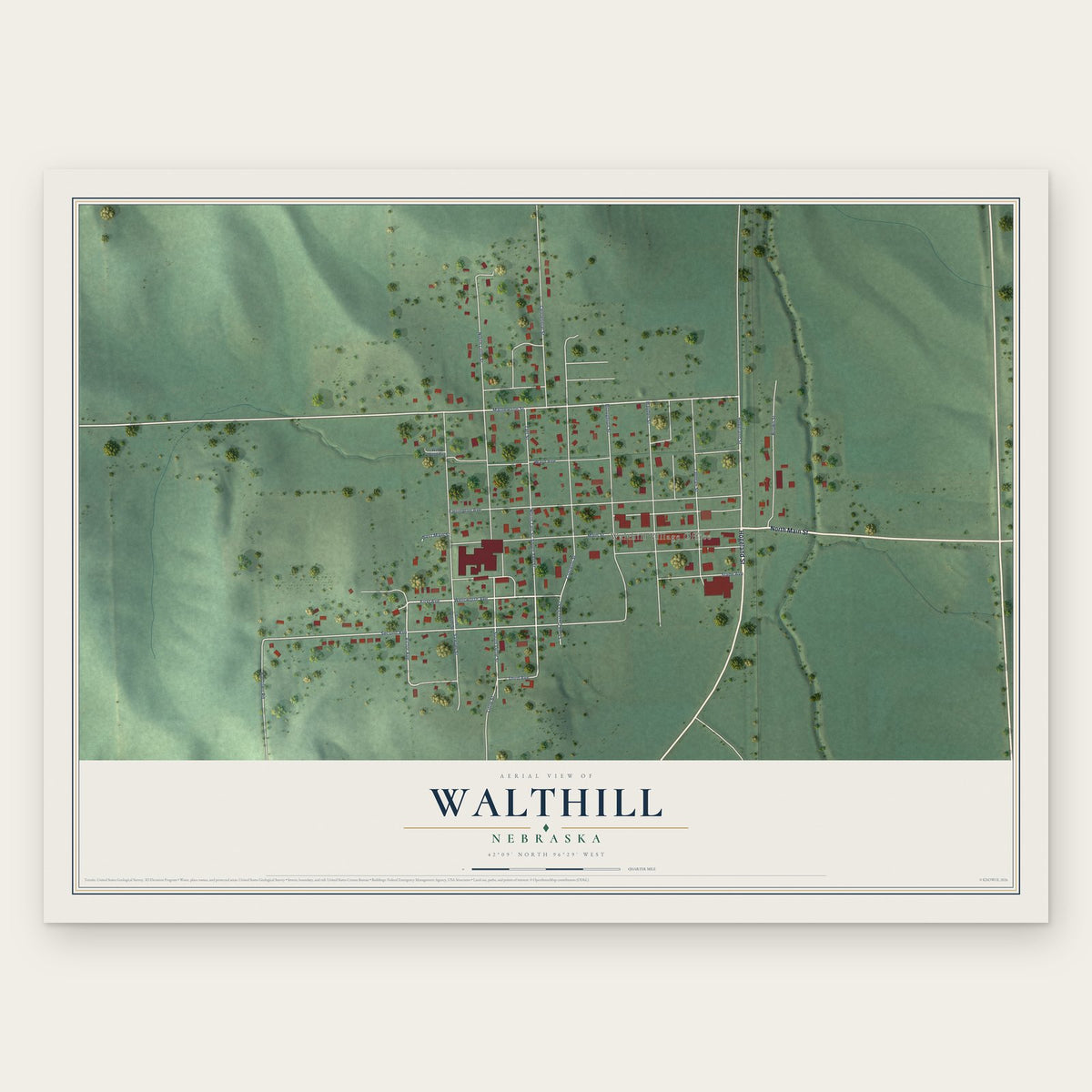 Walthill, Nebraska map print, the full design