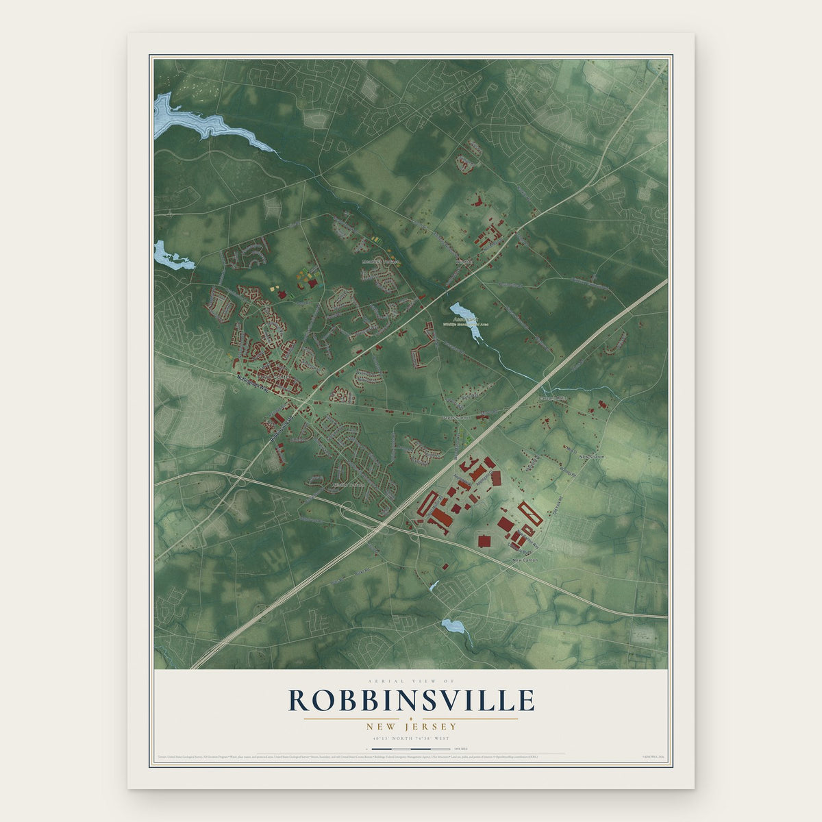 Robbinsville, New Jersey map print, the full design