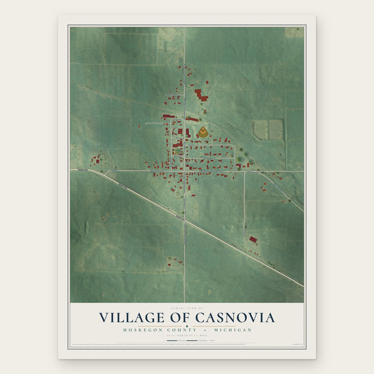 Casnovia, Michigan map print, the full design
