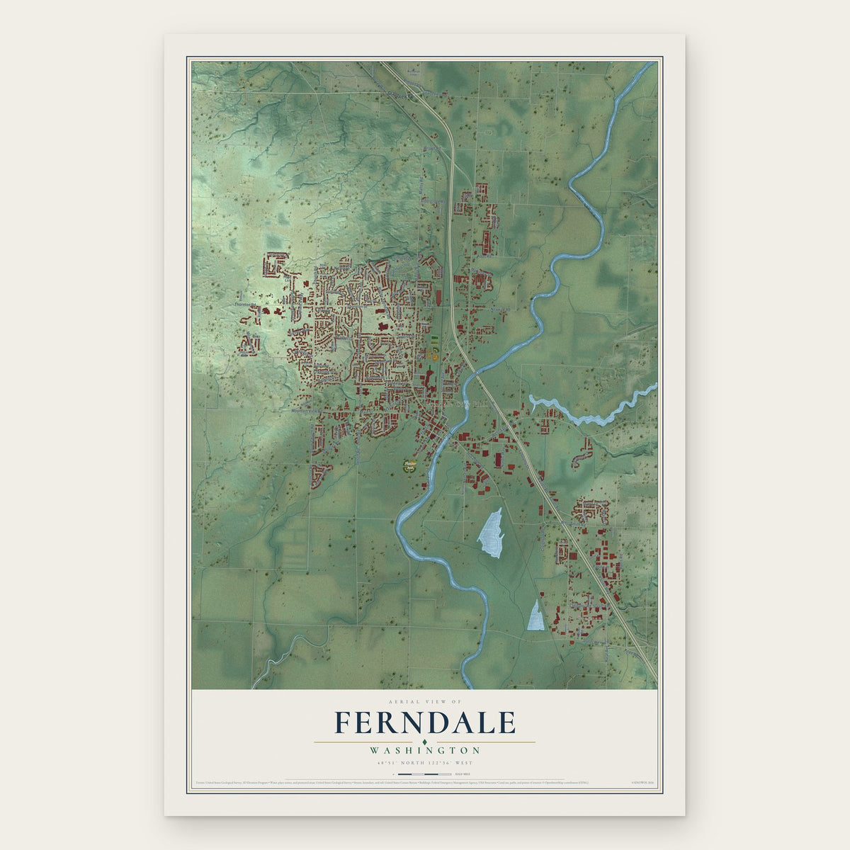 Ferndale, Washington map print, the full design