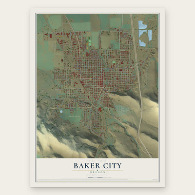 Baker City, Oregon map print, the full design
