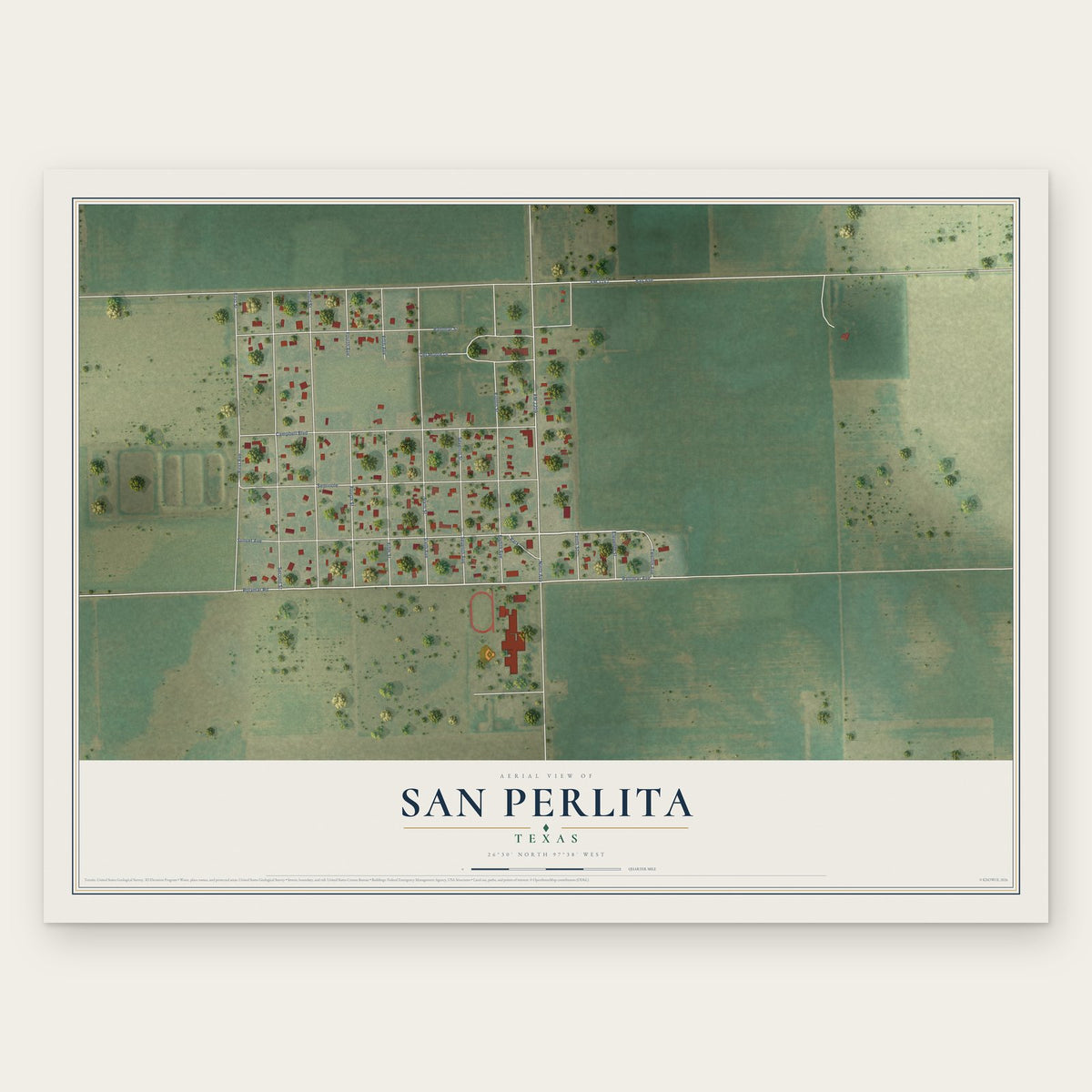 San Perlita, Texas map print, the full design