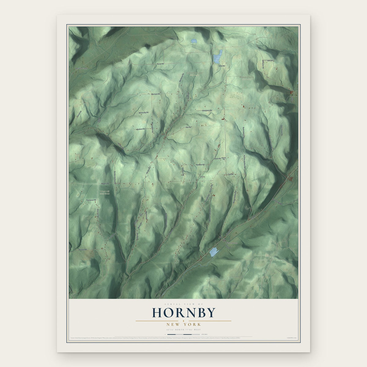 Hornby, New York map print, the full design