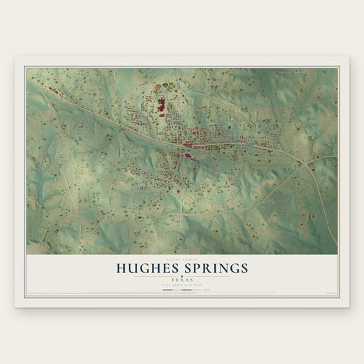 Hughes Springs, Texas map print, the full design