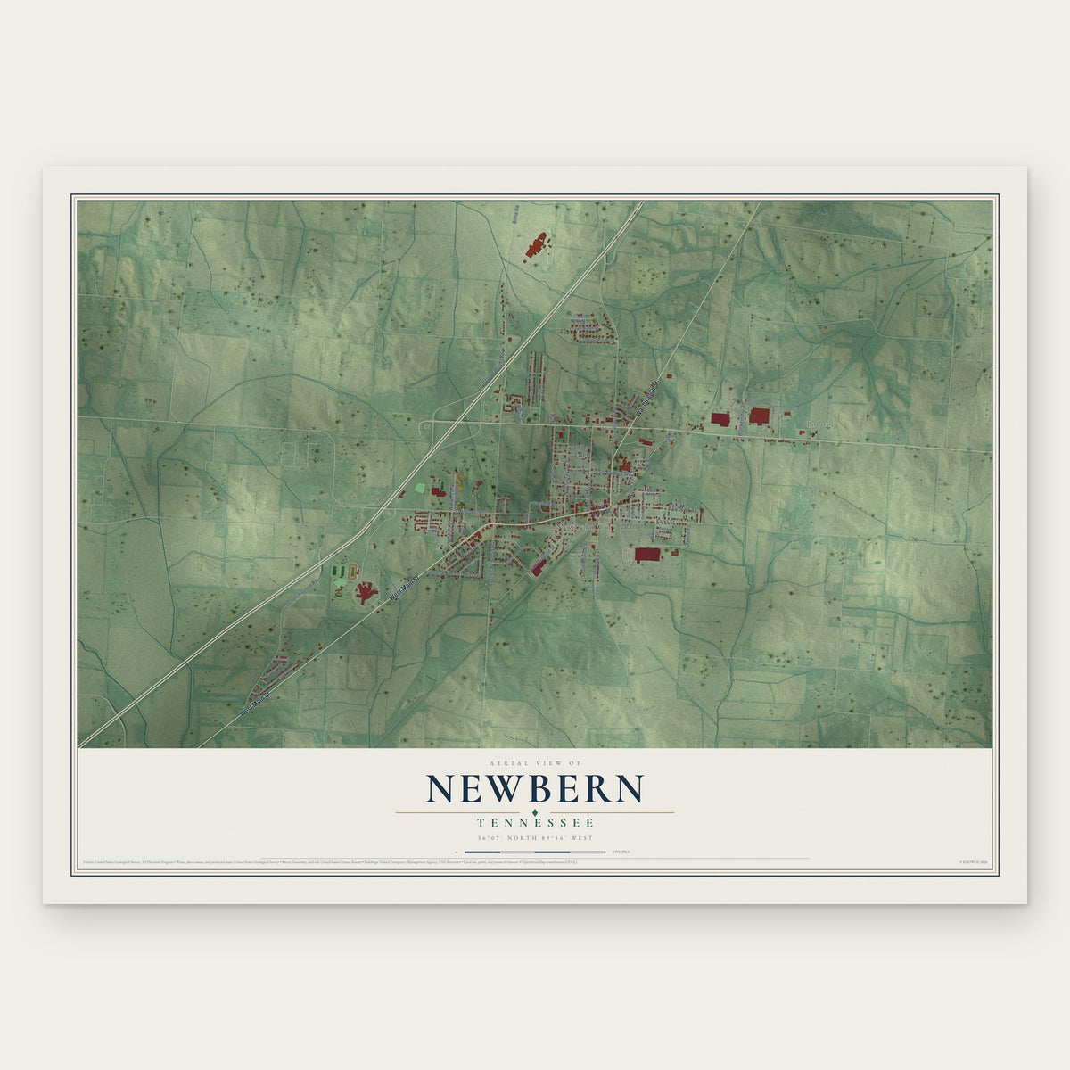 Newbern, Tennessee map print, the full design