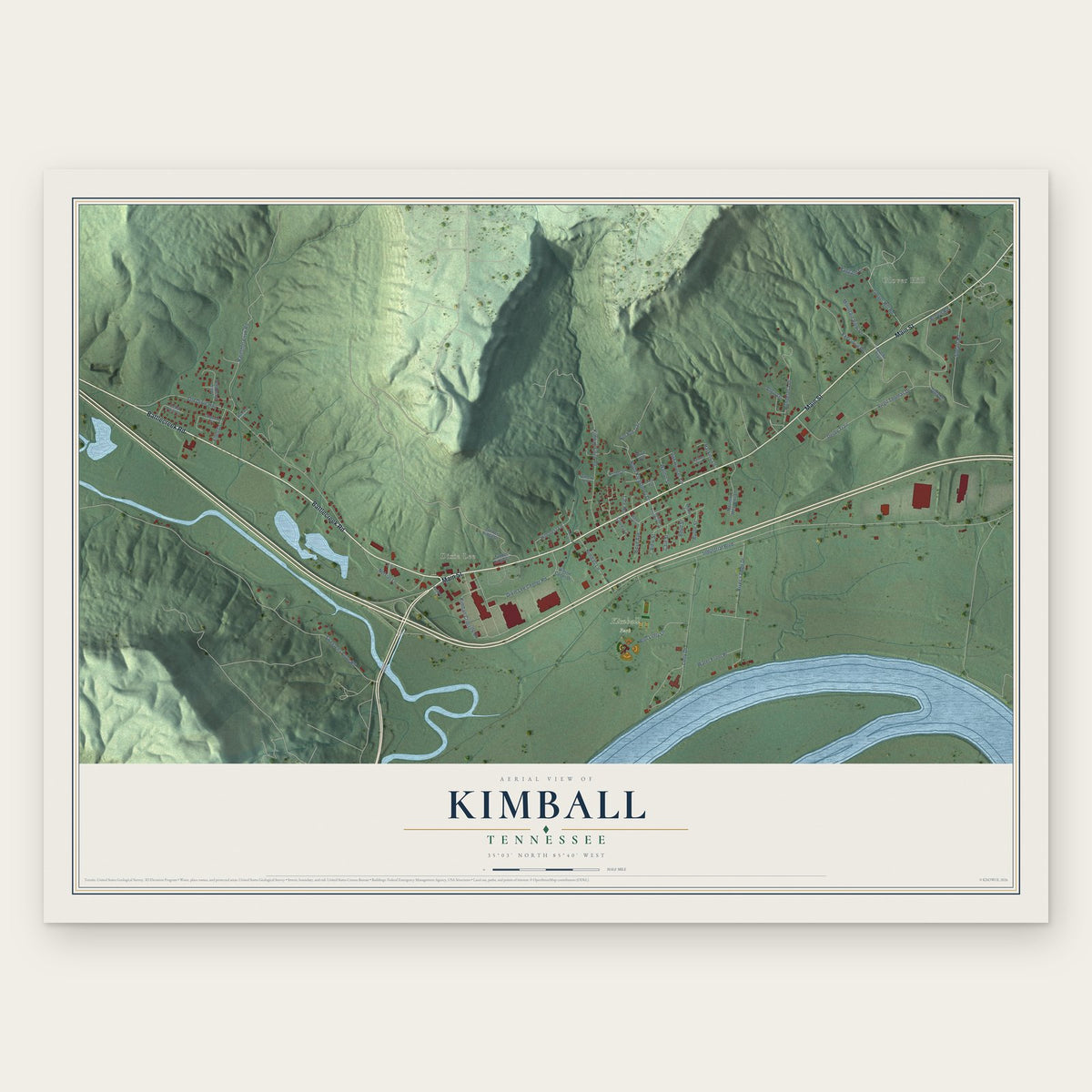 Kimball, Tennessee map print, the full design