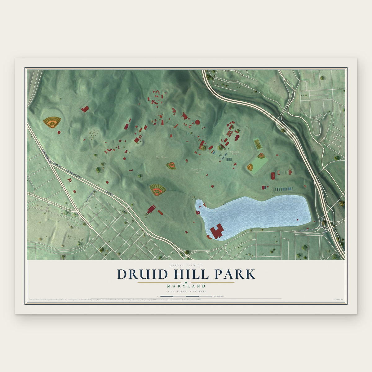 Druid Hill Park, Maryland map print, the full design