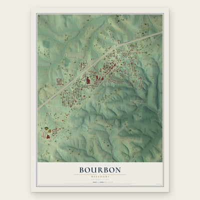 Bourbon, Missouri map print, the full design