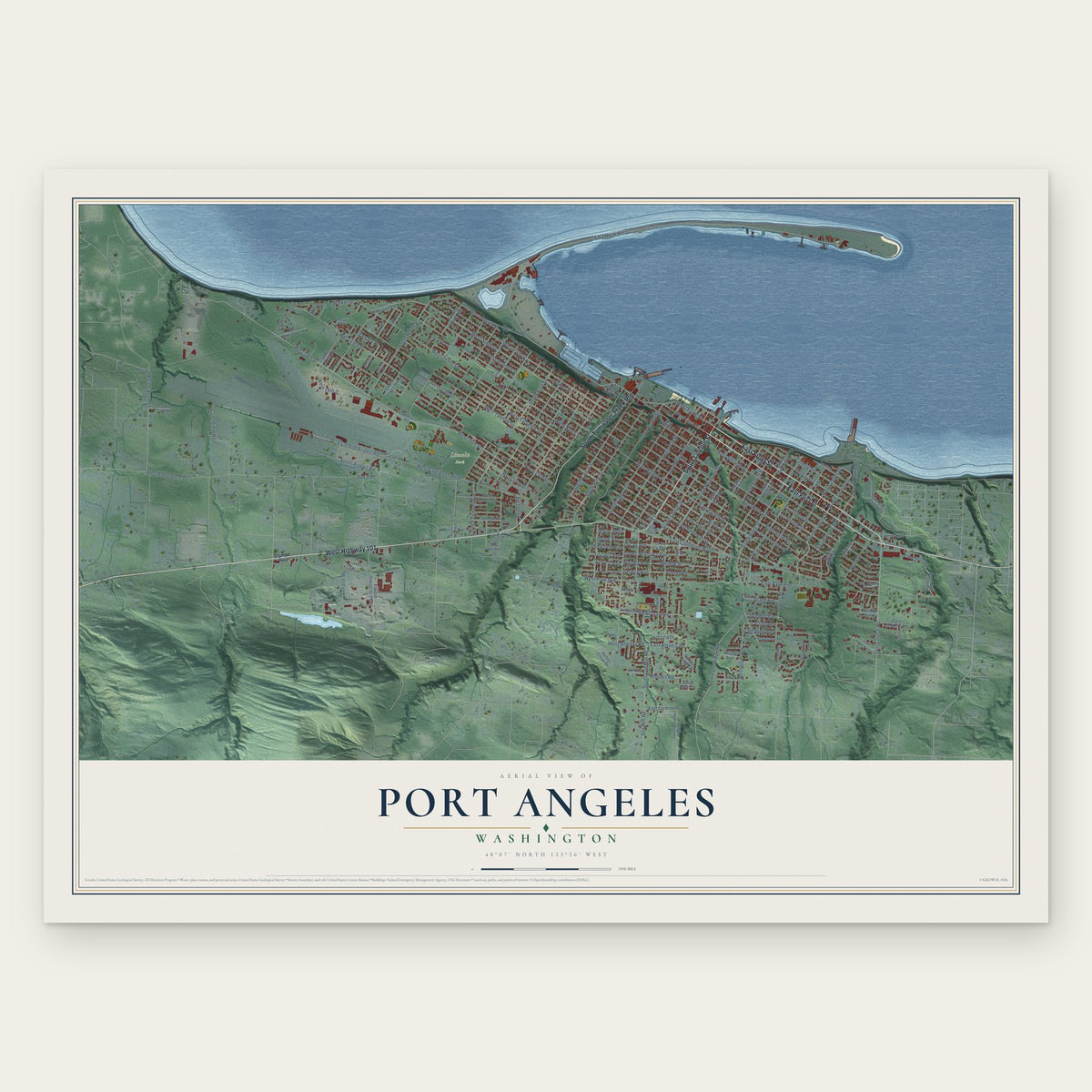Port Angeles, Washington map print, the full design