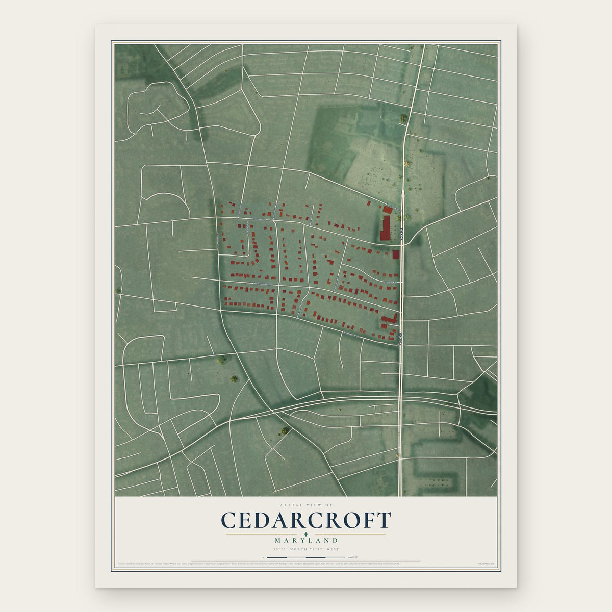 Cedarcroft, Maryland map print, the full design