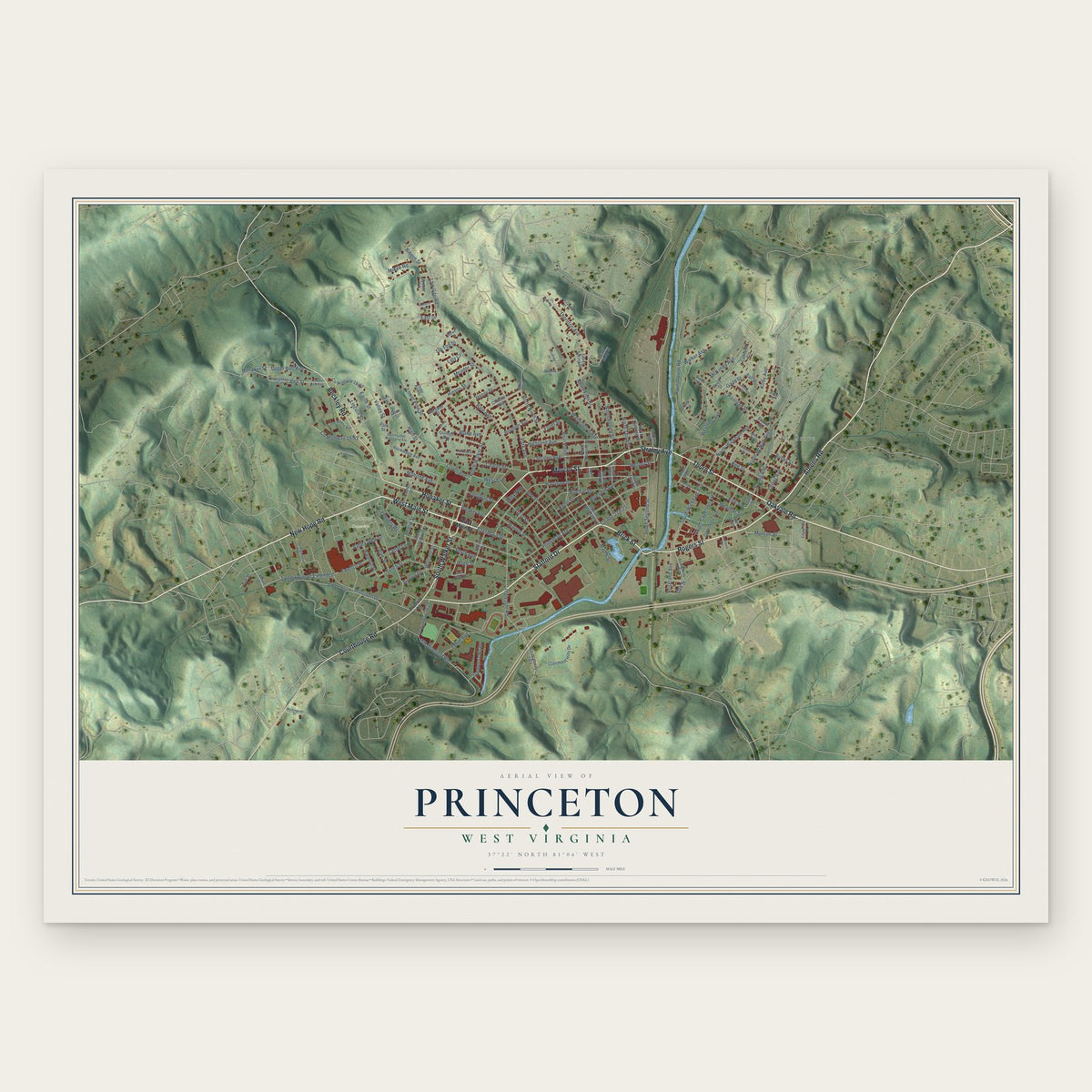 Princeton, West Virginia map print, the full design