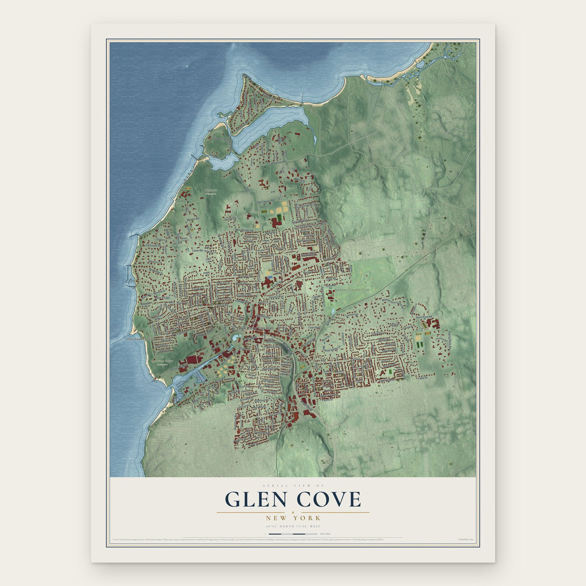 Glen Cove, New York map print, the full design