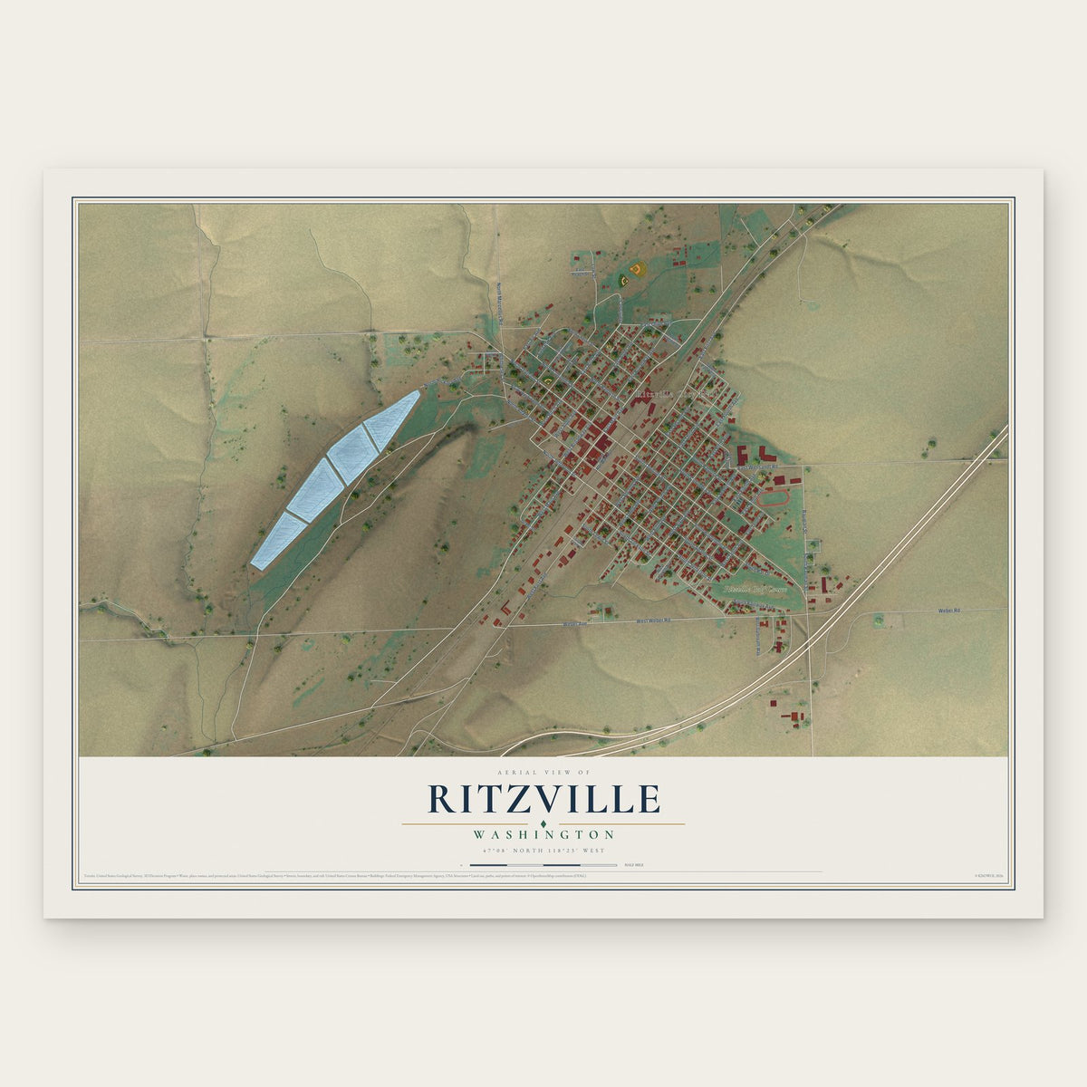 Ritzville, Washington map print, the full design