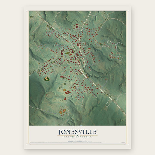 Jonesville, South Carolina map print, the full design