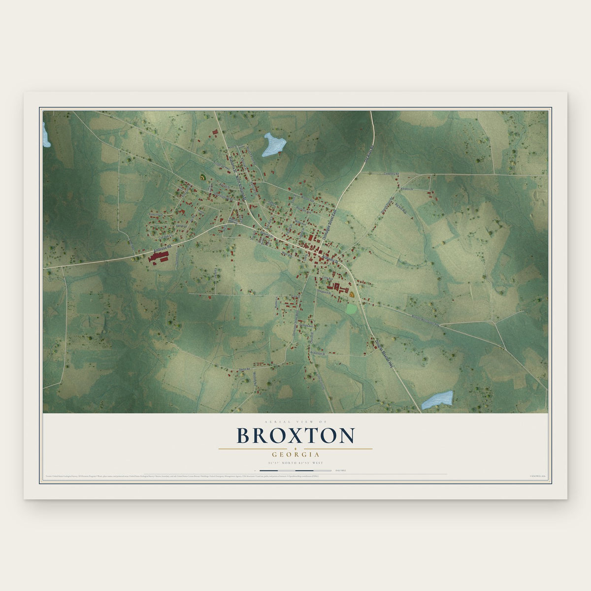 Broxton, Georgia map print, the full design