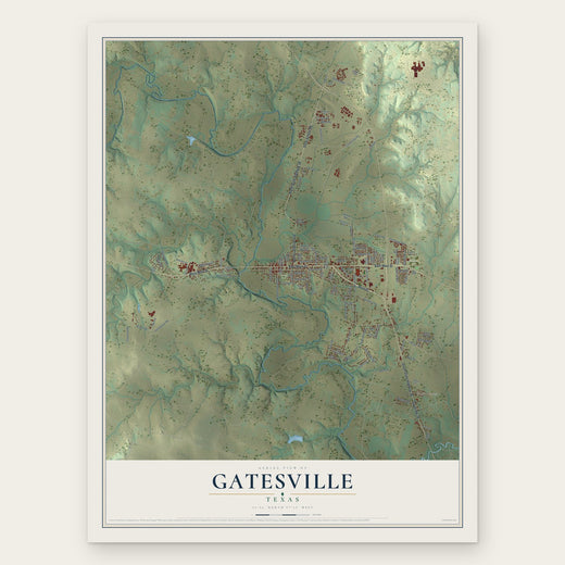 Gatesville, Texas map print, the full design
