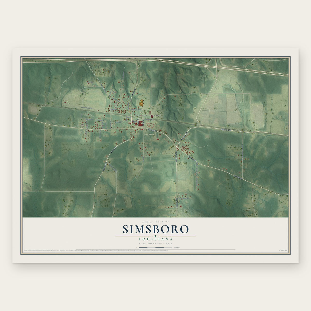 Simsboro, Louisiana map print, the full design