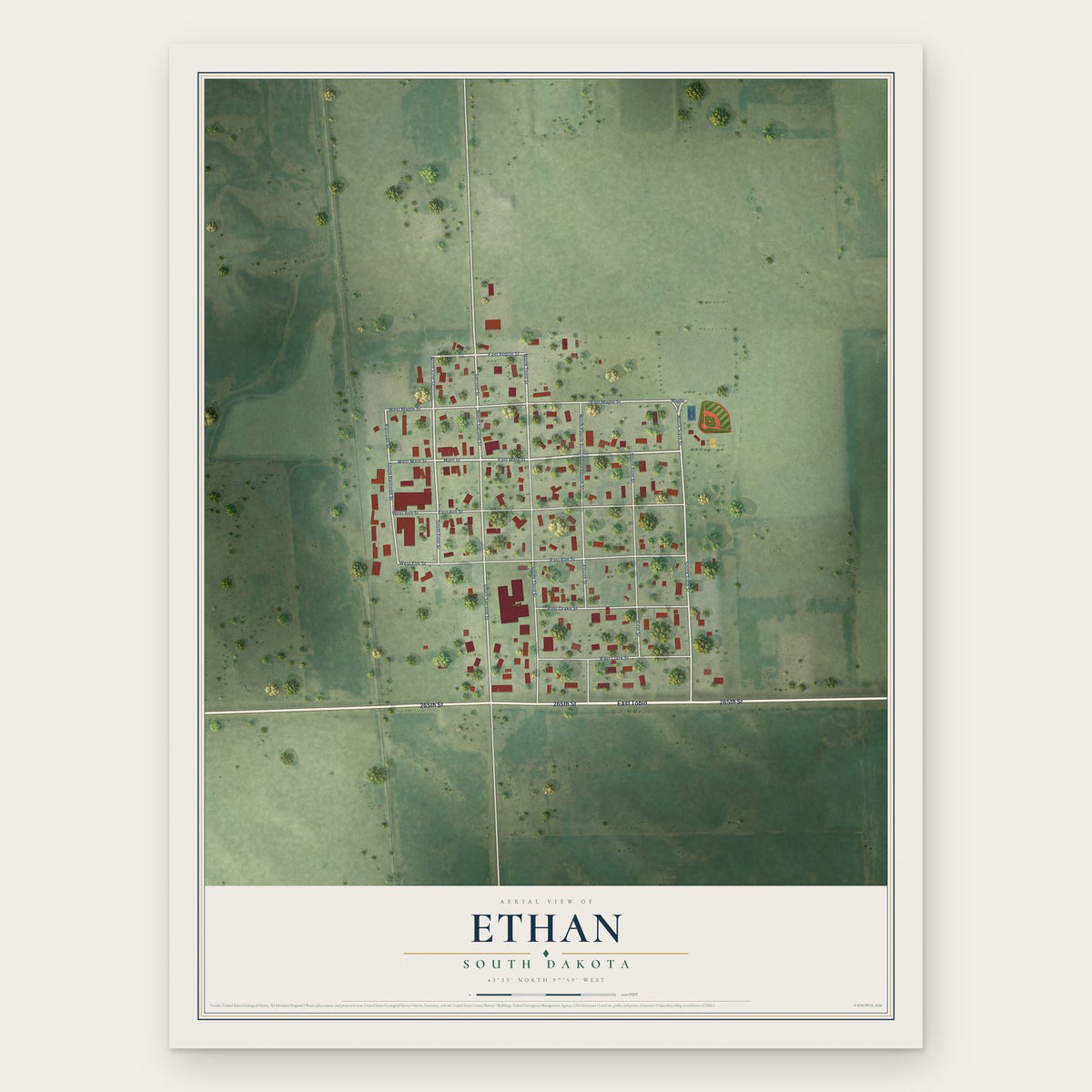 Ethan, South Dakota map print, the full design