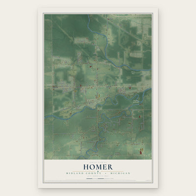 Homer, Midland County, Michigan map print, the full design