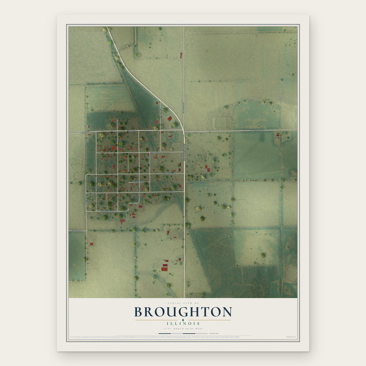 Broughton, Illinois map print, the full design