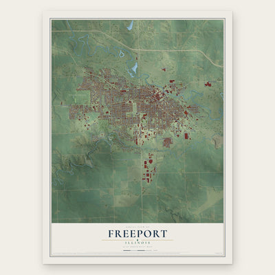 Freeport, Illinois map print, the full design