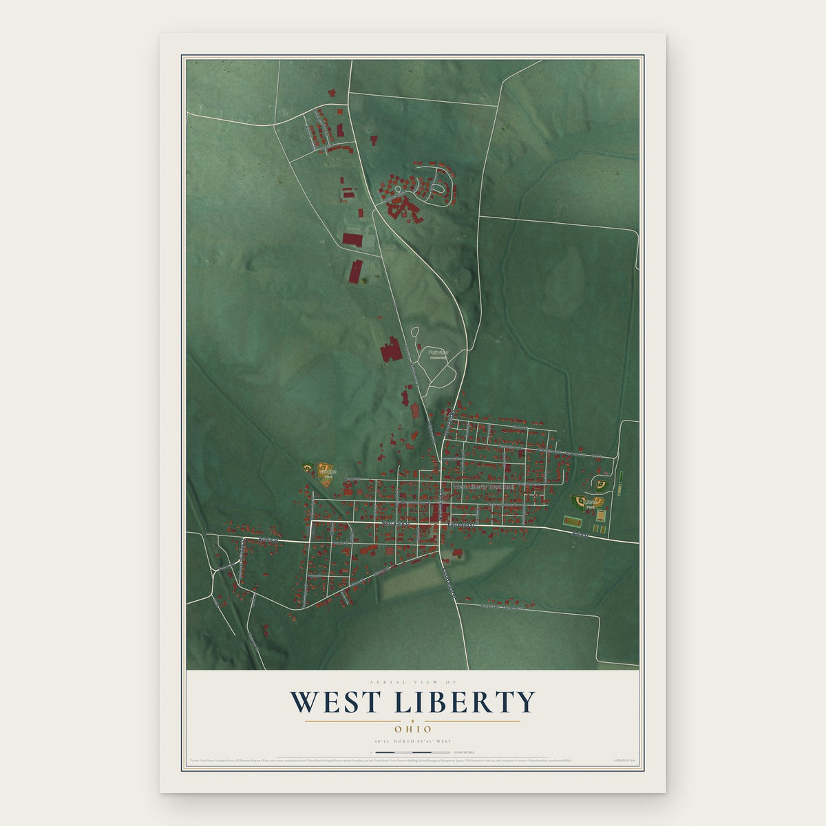 West Liberty, Ohio map print, the full design