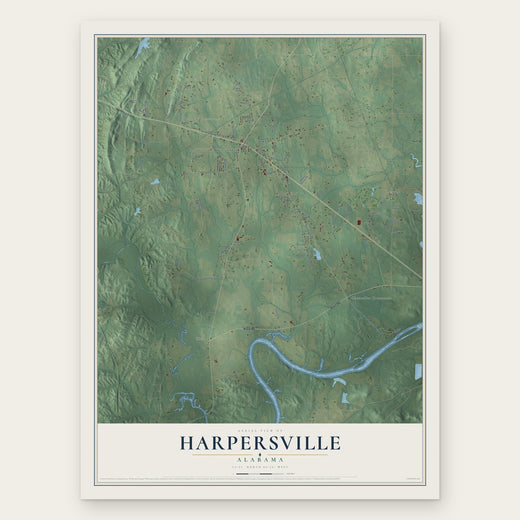 Harpersville, Alabama map print, the full design