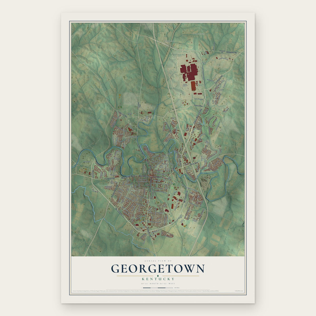 Georgetown, Kentucky map print, the full design