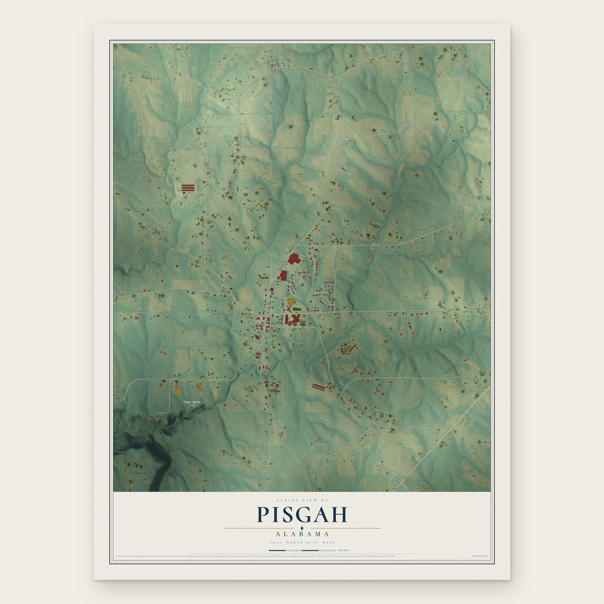 Pisgah, Alabama map print, the full design