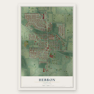 Hebron, Indiana map print, the full design