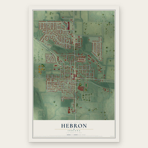 Hebron, Indiana map print, the full design